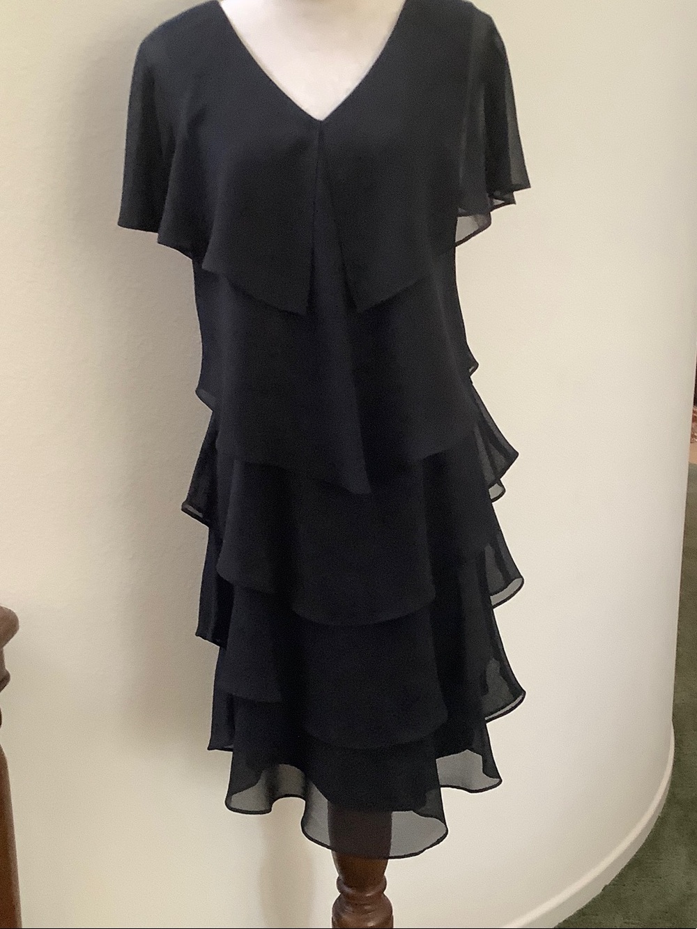 Patra Black Layered V-Neck Midi Dress